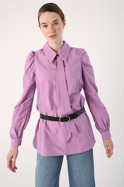 ALLDAY Lilac-Neck Scarf Detailed Sleeve Drawstring Tunic