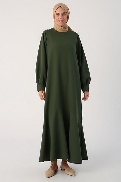 ALLDAY Dunkelgrünes Kleid mit Volantrock