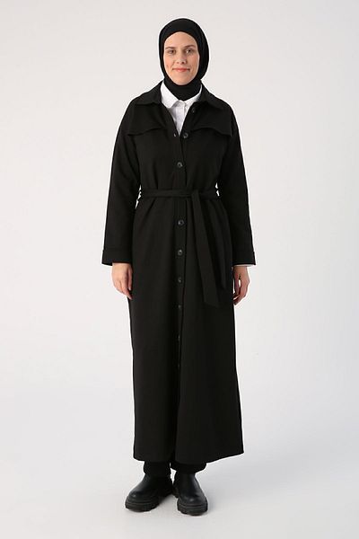 ALLDAY Άνετο Abaya με μαύρη ζώνη με κουμπιά