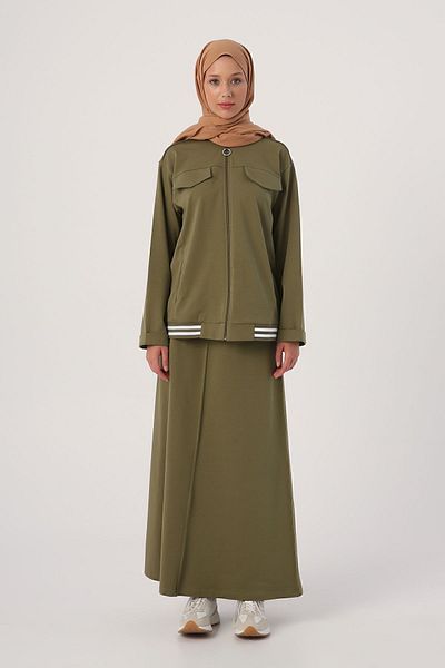 ALLDAY Light Khaki Striped Ribbed Skirt Short Cardigan Suit