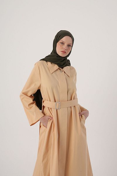 ALLDAY Μπεζ Κρυφό Παγιλό Ζώνη 100% Βαμβάκι Abaya