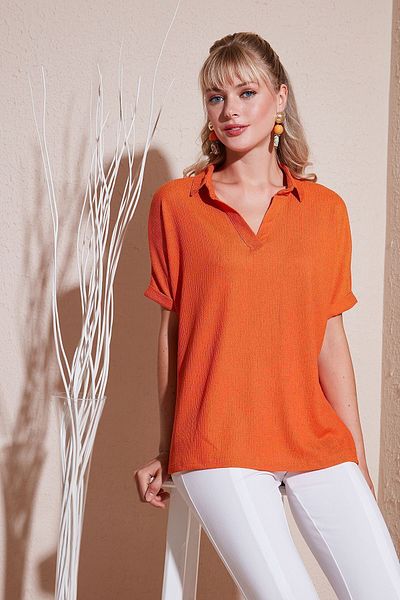 Lela Polo Neck Relaxed Fit Blouse - Short Sleeve, BLUZ66904862S4