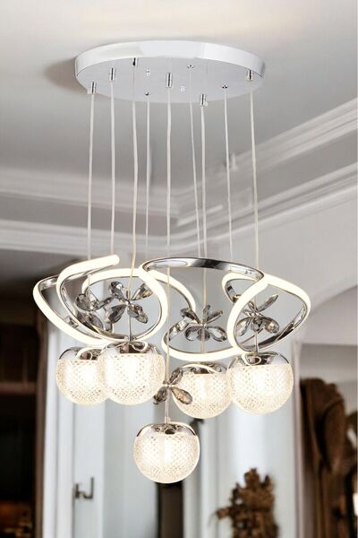 EY-EL TASARIM Galaksi? Modern Sarkit Led Avi?ze 3 Renk Krom Kaplamali Toplu Kelebek Taşli