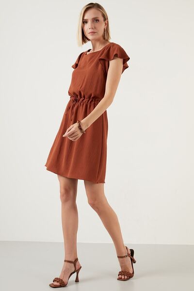 Lela Waist Gathered Sleeve Detailed Crew Neck Regular Fit Dress Women's Dress 6058386