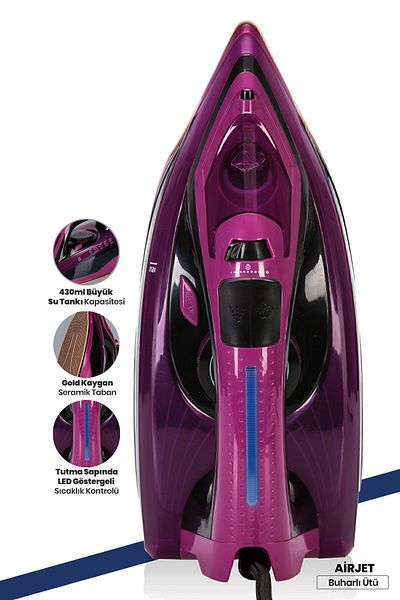 GOLDMASTER Airjet 2400 Watt Ceramic Base, Large Water Tank, 170 Gr Effective Shock Steam Iron