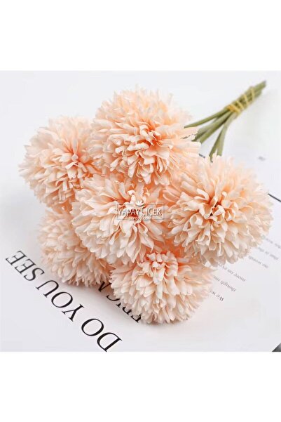 Yapay Çiçek Deposu Yapay Çiçek Top Krizantem 7li Mini Kartopu Demeti 28 cm Somon