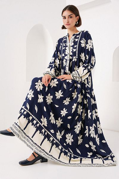 Bigdart 2423 Authentisches, gemustertes Kleid – L. Navy