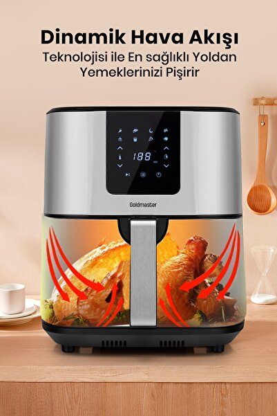GOLDMASTER Brenda 7 Litre Inox Geniş Hazneli Xxl Dokunmatik 8 Ön Ayarlı Airfryer Sıcak Hava Fritözü