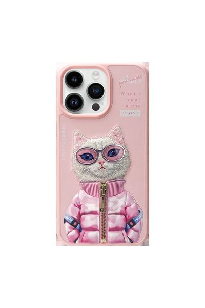Nimmy iPhone 15 Pro Uyumlu Cool Cute 2.0 Series White Rich And Beauty Kedi Pembe