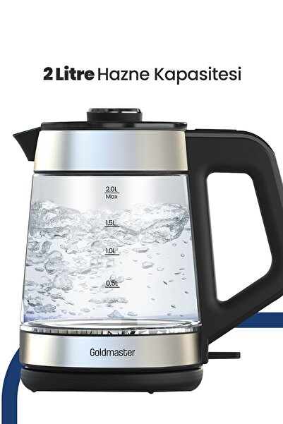 GOLDMASTER Inox German Schott Glass Tea Maker and Led Light Kettle Inox Steel Turkish Coffee Maker