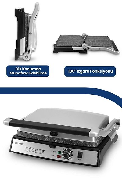 GOLDMASTER Tostmix Inox Stainless Steel 2000 Watt Granite Removable Plate Toaster and Grill Machine