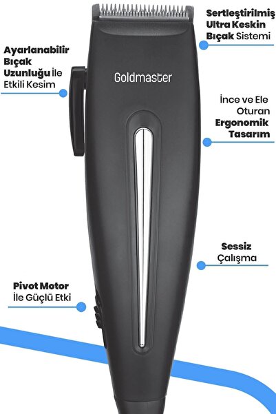 GOLDMASTER Safari Kablolu Ac Güçlü Motor Ayarlanabilir Sessiz Saç Sakal Kesme Makinesi