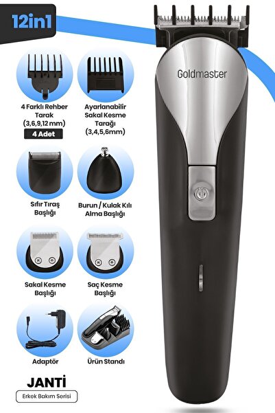 GOLDMASTER Janti Paslanmaz Çelik 9in1 Standlı Erkek Bakım Seti GM7141