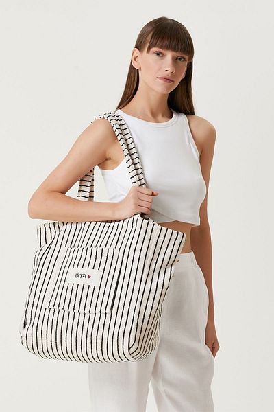 İrya Ecru In Lines Μεγάλη Τσάντα - 35x40