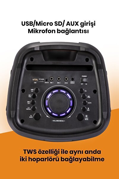 GOLDMASTER Taşınabilir Şarj Edilebilir Party Box Işıklı Bluetooth Hoparlör
