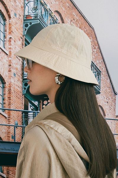 Nordbron Unisex Kally Beige Φαρδύ καλοκαιρινό καπέλο με κεντημένη λεπτομέρεια από απλό βαμβακερό αξεσουάρ κατά του ιδρώτα