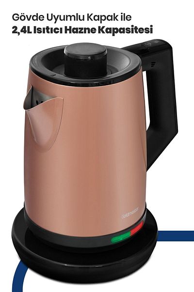 GOLDMASTER Akasya Gold XL 2200 Watt Patented Drip-Free Design Steel Tea Maker and Kettle