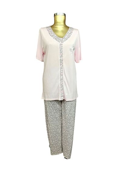 NENA COLLECTION Open Front Short Sleeve Pajamas Collarless-24053-