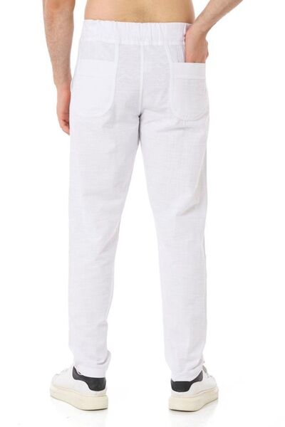 Yakamoz Tekstil Men's Linen Trousers Straight Leg White