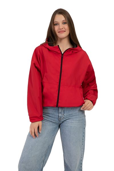 Montland Women's Red Hooded Water and Windproof Pocket Lined Oversize Raincoat