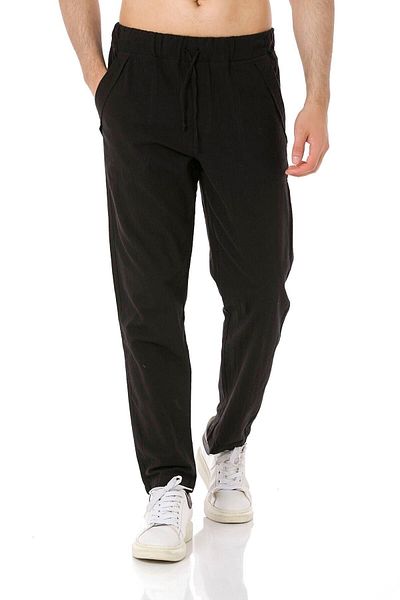 Yakamoz Tekstil Men's Linen Trousers Straight Leg Black