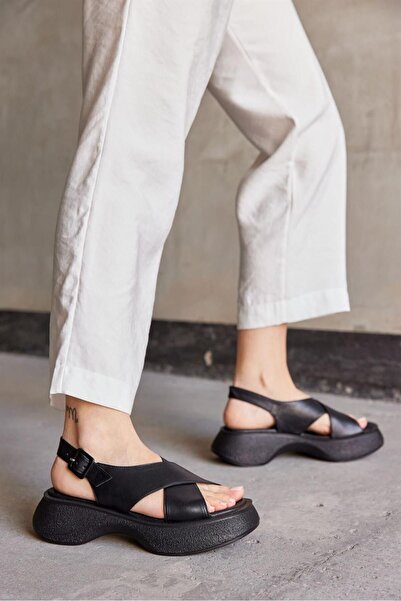 NILUFARR Aisha Black Genuine Leather Women's Sandals