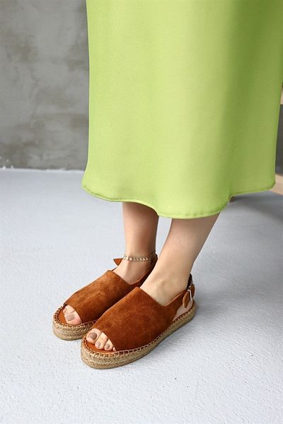 NILUFARR Γυναικεία σανδάλια Espadrille Arya Tan Suede από γνήσιο δέρμα