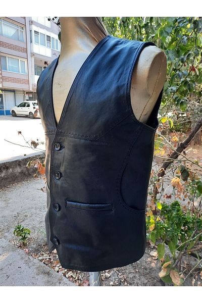 ArdaStilDeri Titan Model Genuine Leather Punted Vest