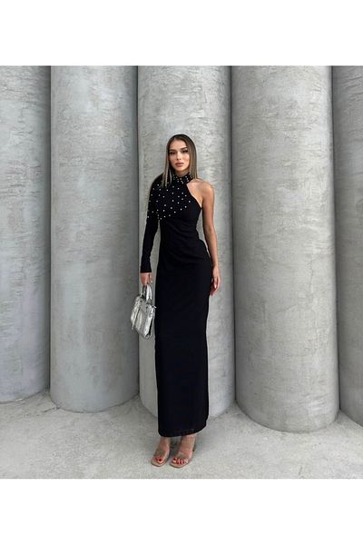 İLKCET MODA Λεπτομερές οθωμανικό φόρεμα με έναν ώμο