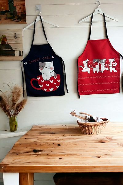 KEDİ 2-Piece Red Cat Cup Set for Women and Men - Couple Bib