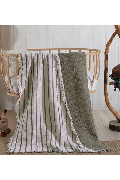 Medaillon Home Khaki 100% Cotton 4 Layer Double Sided Muslin Baby Blanket & Children's Muslin Blanket