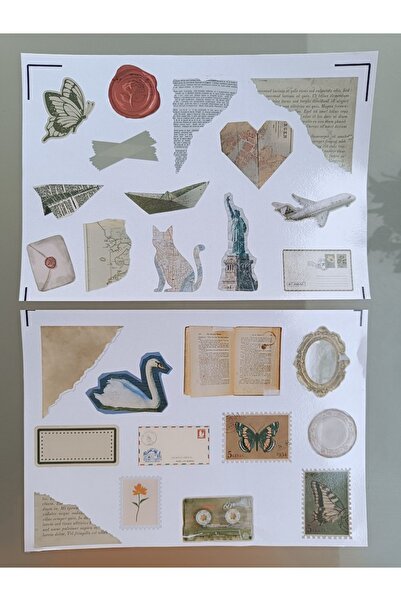 Pink Swan Craft مجموعة ملصقات عناصر مختلطة من سجل القصاصات العتيقة - مجلة رصا...