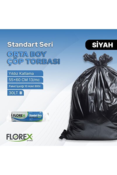 Florex Standart Orta Boy Siyah Çöp Poşeti X 5 Rulo