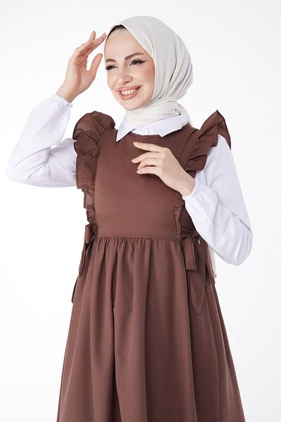 TOFİSA Plain Crew Neck Women's Brown Gilet - 13282