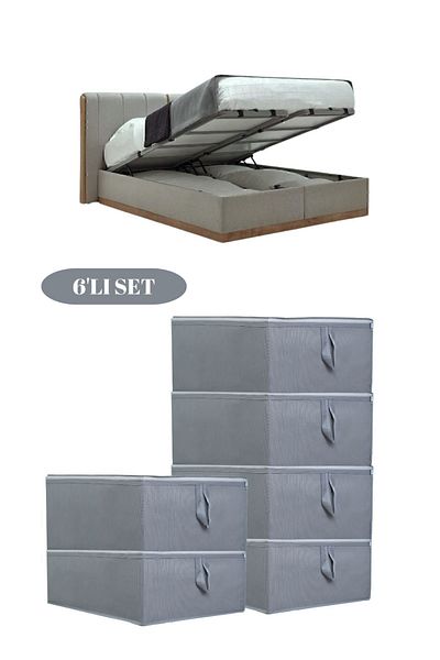 YELLOW STARY HOME DECOR Set of 6 Anthracite Sofa Bed and Bed Base Type Pillow Quilt Storage Bag - Under Base Organizer