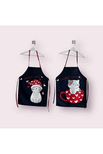 KEDİ Set of 2 for Men and Women - Stain-Proof Apron Set, Lovely Tea