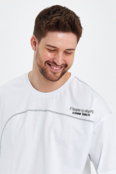 THE RULE Ανδρική λεπτομέρεια ραφής Oversize 100% βαμβακερό φαρδύ φαρδύ λαιμόκοψη με απαλή υφή λευκό μπλουζάκι