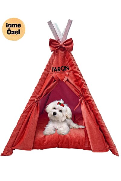 Mavi Vitrin İsme Özel Yıkanabilir Soft Kedi Ve Köpek Çadırı 60x62