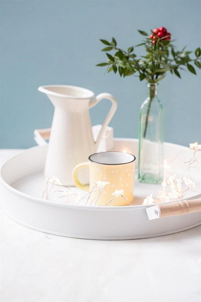 Arma House Country Style White Metal Tray 26 Cm
