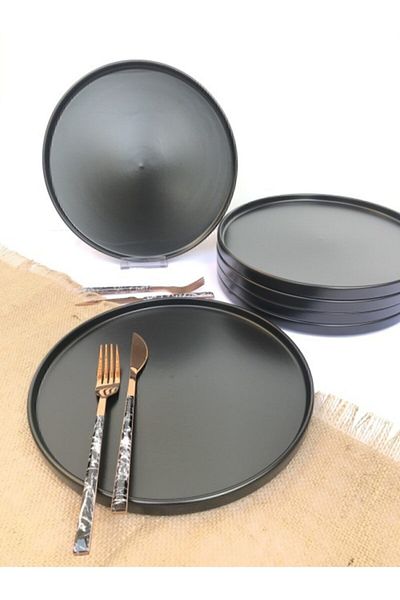 GULHANILE Stackable Matte Black 6 Piece Breakfast Set for 6 Persons