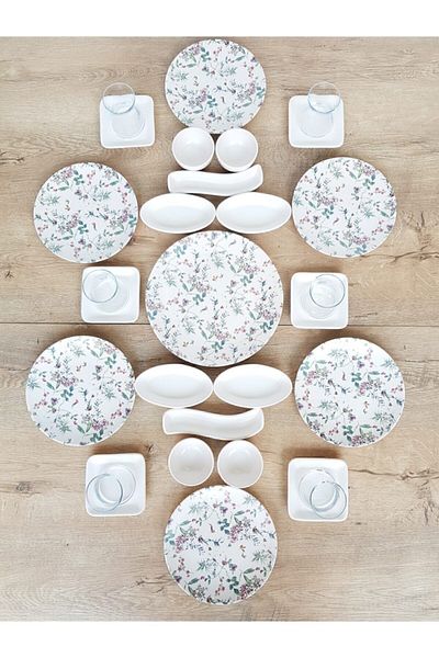 Keramika Flowers Matte White Breakfast Set 29 Pieces for 6 People