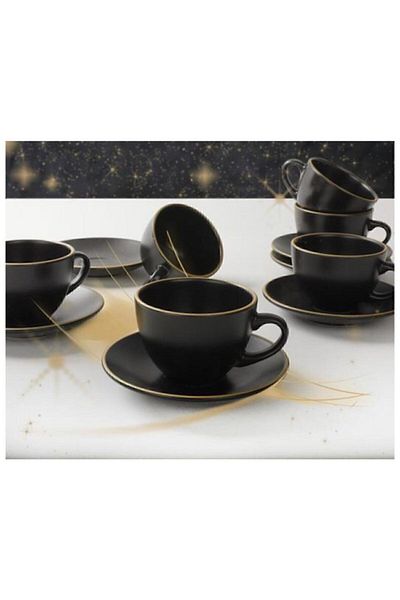 Keramika 12 Piece Metallic Gold Black Tea Set for 6 People