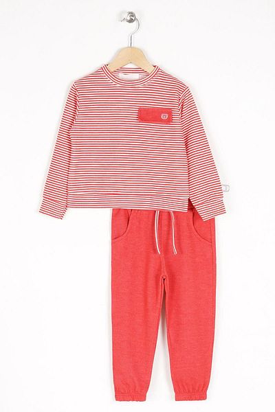 zepkids Crew Neck Long Sleeve Striped Red Color Boy's Tracksuit Set