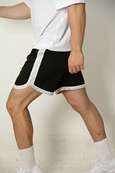 OZERGENE STORE Kaplan  Baskılı Biyeli Siyah Jarse Spor Antrenman Şort