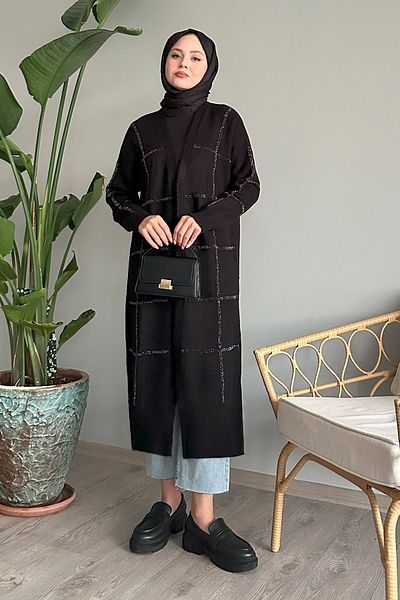 InStyle Černý pletený cardigan - třpytivý proužek s detaily