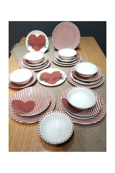 GULHANILE Porselen Yemek Takımı 24 Parça 6 Kişilik Kalp Serisi