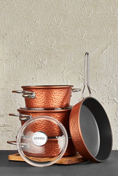 Amboss Cruz 7 Parça Payrex Cam Kapaklı Granit Döküm Set - Bakır