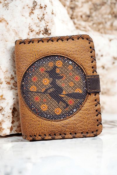 Fildişi Aksesuar Mustard Colored Vegan Leather Women's Wallet - Handmade with Cute Witch Image