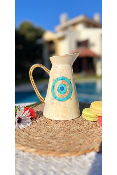 MAMALİZA El Yapımı Nazar Boncuklu Seramik Sürahi Vazo. Sütlük.tasarım Sürahi.