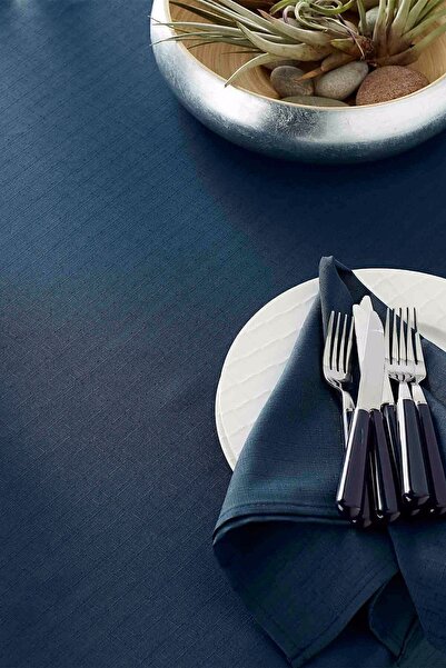 Arma House Navy Blue Organic Gabardine Fabric Tablecloth 160x90 Cm